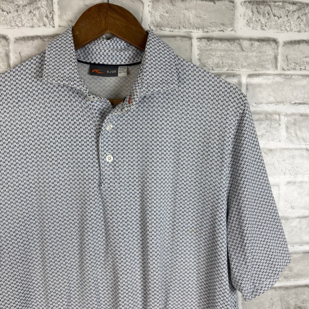 KJUS Men Hollow Pima Polo Shirt Navy Geometric Golf Scottsdale National MEDIUM